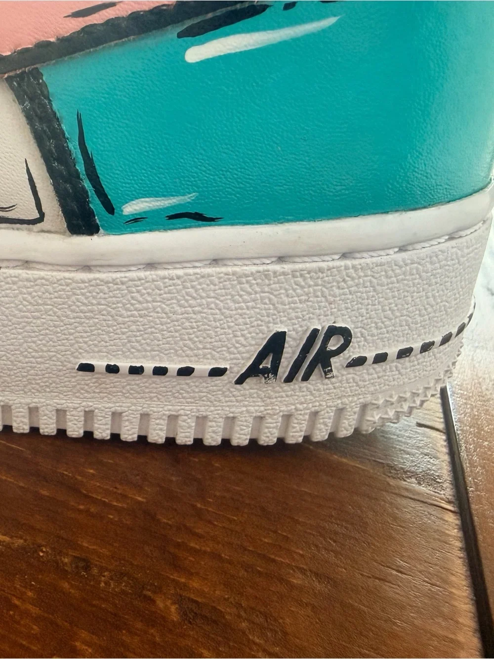 Nike Kids Pink & Teal Cartoon-Style Air Force 1 Sneakers
